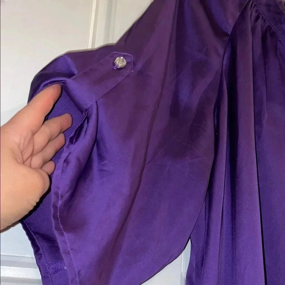 🛑SOLD🛑 Cato Purple Knee-Length Ruched Dress with 3/4 Bishop Sleeves - Picture 4 of 5